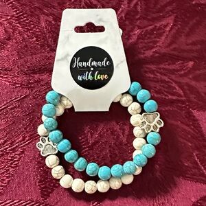Handmade Turquoise and White Stone Beaded Bracelet Set